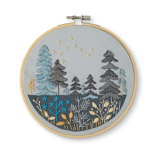 6" Night Trees Stamped Design Embroidery Kit With Hoop By Loops & Threads® 1 6" Night Trees Stamped Design Embroidery Kit With Hoop By Loops & Threads®