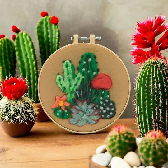 6" Cactus Needle Felting Kit With Hoop By Loops & Threads® 3 6" Cactus Needle Felting Kit With Hoop By Loops & Threads® - Image 3