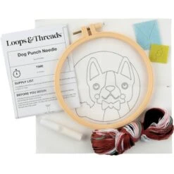 6" Dog With Martini Punch Needle Kit With Hoop By Loops & Threads® -Michaels Sale Store 10773646 4