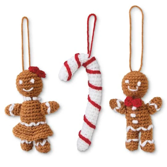 Intermediate Gingerbread Cookies & Candy Cane Amigurumi Crochet Ornament Kit By Loops & Threads® 2 Intermediate Gingerbread Cookies & Candy Cane Amigurumi Crochet Ornament Kit By Loops & Threads® - Image 2