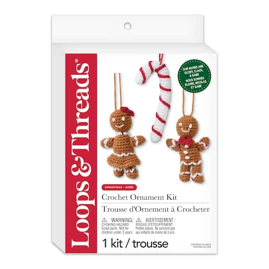 Intermediate Gingerbread Cookies & Candy Cane Amigurumi Crochet Ornament Kit By Loops & Threads® 4 Intermediate Gingerbread Cookies & Candy Cane Amigurumi Crochet Ornament Kit By Loops & Threads® - Image 4
